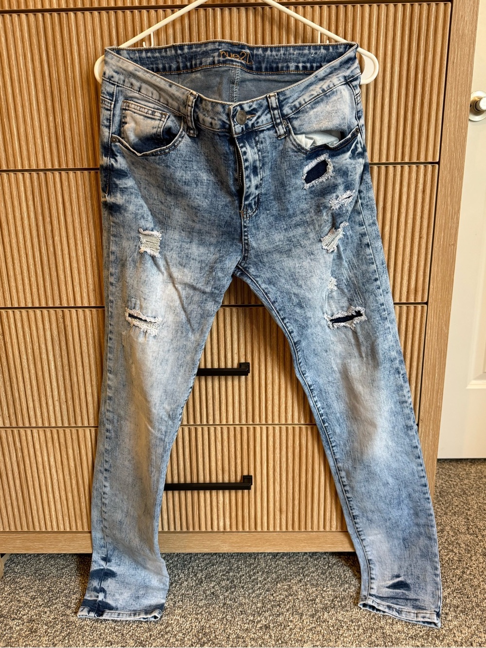 Rue 21 Men's Distressed Light Blue Denim Jeans - Casual Slim Fit